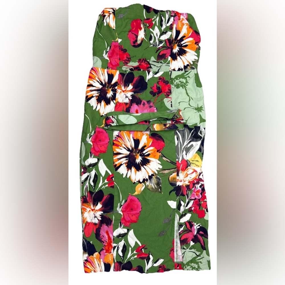 New York & Company Green Floral Strapless Dress